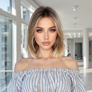 10 Inch Ash Brown Balayage Bob Wig - Honey Blonde Synthetic Hair