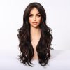 24 Inch Dark Brown Deep Wave Wig with Bangs – Chestnut Synthetic Hair