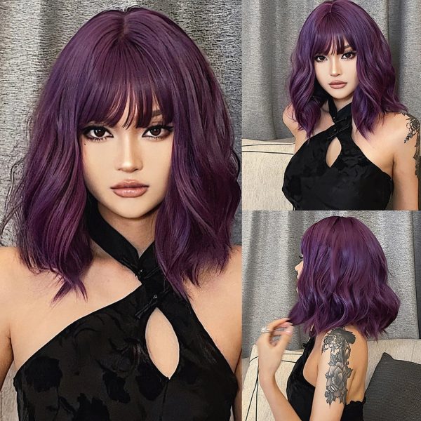Deep Purple Body Wave Wig with Bangs – Vivid Fashion Color Synthetic Hair Deep Purple Body Wave Wig with Bangs – Vivid Fashion Color Synthetic Hair