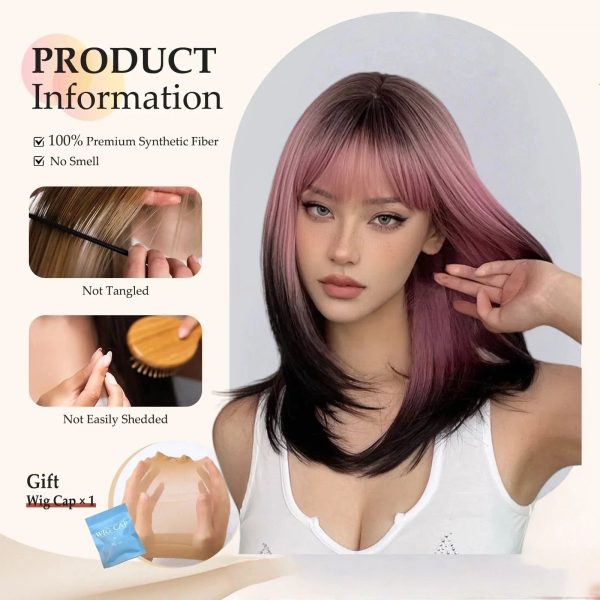 Rose Gold to Dark Brown Ombre Short Straight Wig – Fashion Color Synthetic Hair