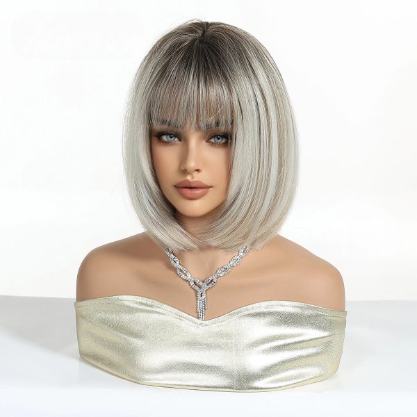 Ash Blonde Short Bob Wig with Bangs – Polished Cool Synthetic Hair 12 Inch Ash Blonde Short Bob Wig with Bangs – Polished Cool Synthetic Hair 12 Inch