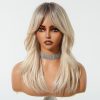 Ash Blonde Long Wavy Wig with Bangs – Cool Multi-Tonal Layered Synthetic Hair