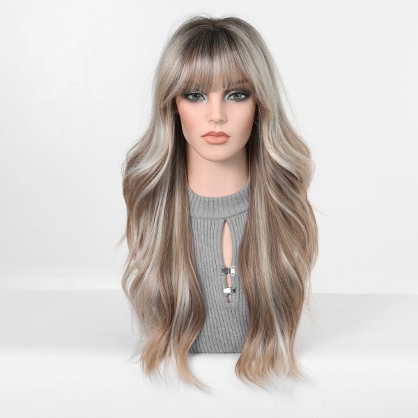 24 Inch Ash Blonde Wavy Wig with Bangs – Cool Highlight Synthetic Hair 24 Inch Ash Blonde Wavy Wig with Bangs – Cool Highlight Synthetic Hair