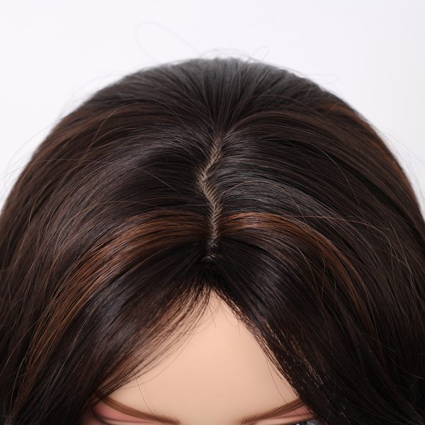 24 Inch Dark Brown Deep Wave Wig with Bangs – Chestnut Synthetic Hair