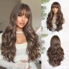 Chestnut Brown Caramel Long Deep Wave Wig with Bangs – Warm Dimensional Synthetic Hair Chestnut Brown Caramel Long Deep Wave Wig with Bangs – Warm Dimensional Synthetic Hair