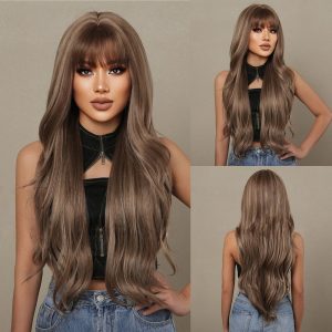 24 Inch Mushroom Brown Caramel Body Wave Wig with Bangs – Synthetic Hair 24 Inch Mushroom Brown Caramel Body Wave Wig with Bangs – Synthetic Hair