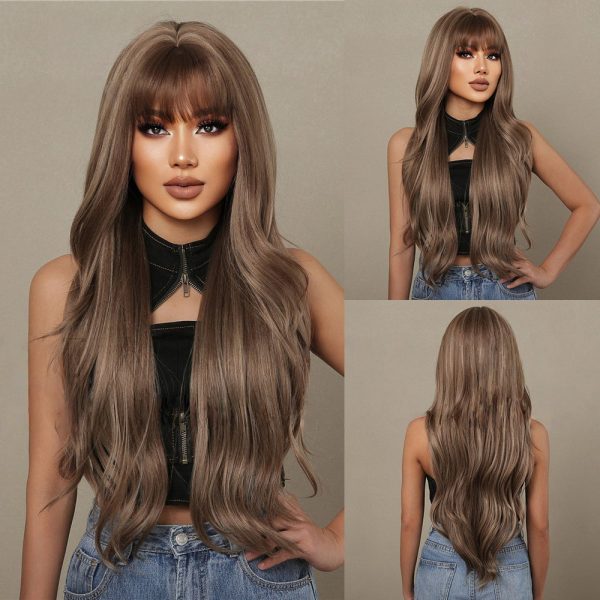 24 Inch Mushroom Brown Caramel Body Wave Wig with Bangs – Synthetic Hair 24 Inch Mushroom Brown Caramel Body Wave Wig with Bangs – Synthetic Hair