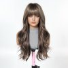 24 Inch Ash Brown Body Wave Wig with Bangs – Caramel Synthetic Hair