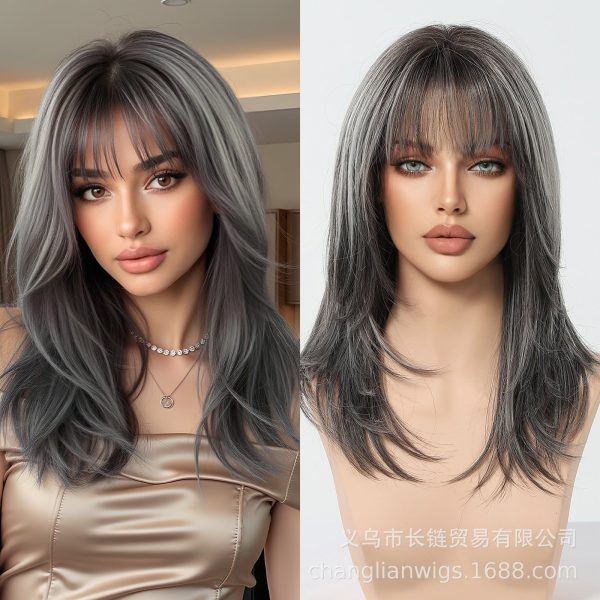 Silver Grey Medium Wavy Wig – Steel Cool-Tone Synthetic Hair Silver Grey Medium Wavy Wig – Steel Cool-Tone Synthetic Hair