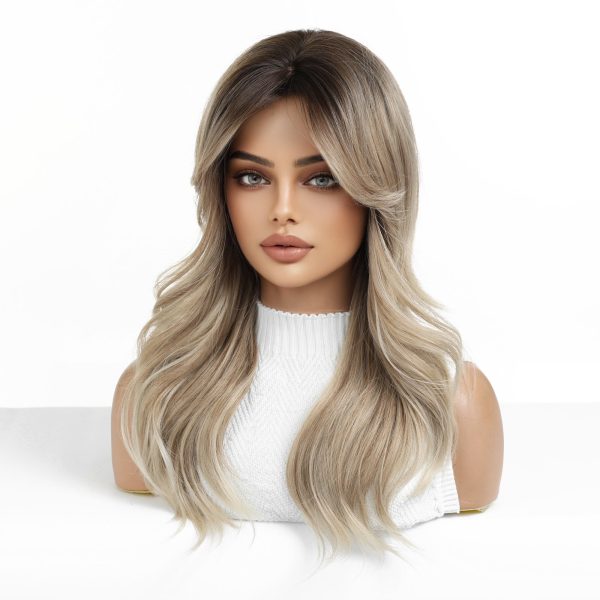 24 Inch Ash Blonde Long Wavy Wig with Bangs – Dark-Rooted Beachy Synthetic Hair 24 Inch Ash Blonde Long Wavy Wig with Bangs – Dark-Rooted Beachy Synthetic Hair
