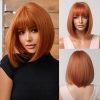 Copper Red Short Bob Wig with Bangs – Vivid Warm Tone Synthetic Hair
