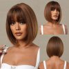 Warm Brown Caramel Short Bob Wig – Balayage Blunt Cut Synthetic Hair Warm Brown Caramel Short Bob Wig – Balayage Blunt Cut Synthetic Hair