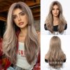 Honey Blonde Balayage Long Wavy Wig with Bangs – Golden Sun-Kissed Synthetic Hair