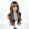 24 Inch Ash Brown Body Wave Wig with Bangs – Caramel Synthetic Hair