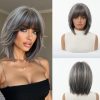 12 Inch Silver Grey Bob Wig with Bangs - Layered Shoulder-Length Synthetic Hair 12 Inch Silver Grey Bob Wig with Bangs – Layered Shoulder-Length Synthetic Hair