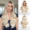 26 Inch Platinum Blonde Long Wavy Wig – Dark-Rooted Icy Synthetic Hair 26 Inch Platinum Blonde Long Wavy Wig – Dark-Rooted Icy Synthetic Hair