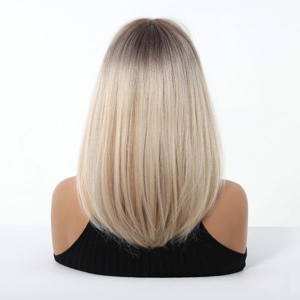 14 Inch Ash Blonde Short Bob Wig with Bangs – Sleek Cool-Tone Synthetic Hair