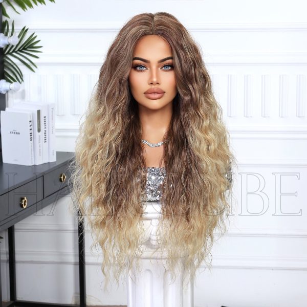 Warm Brown to Honey Blonde Balayage Deep Wave Wig – Golden Ombre Synthetic Hair 28 Inch Warm Brown to Honey Blonde Balayage Deep Wave Wig – Golden Ombre Synthetic Hair 28 Inch