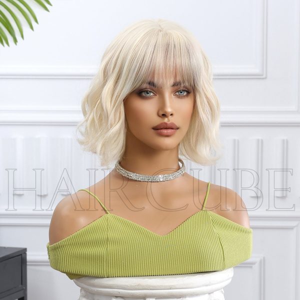 Platinum Blonde Short Bob Wig with Bangs – Uniform Icy Tone Body Wave 10 Inch