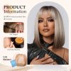 Ash Blonde Rooted Short Bob Wig – Dark Root Silver Tip Synthetic Hair