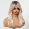 Ash Blonde Long Wavy Wig with Bangs – Cool Multi-Tonal Layered Synthetic Hair