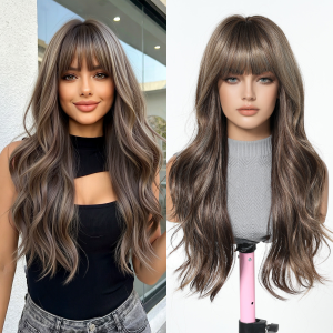 24 Inch Ash Brown Body Wave Wig with Bangs – Caramel Synthetic Hair 24 Inch Ash Brown Body Wave Wig with Bangs – Caramel Synthetic Hair