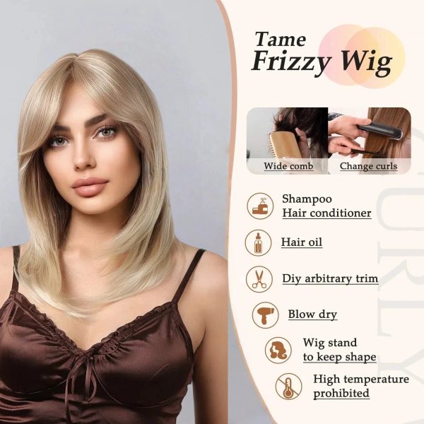 Ash Blonde Shoulder Length Wig – Dark Rooted Platinum Tips Straight Synthetic Hair Ash Blonde Shoulder Length Wig – Dark Rooted Platinum Tips Straight Synthetic Hair