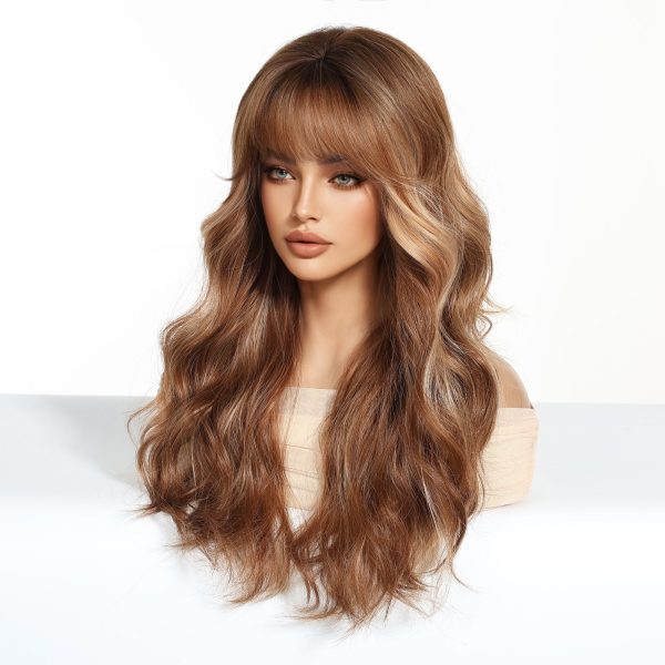 Warm Brown Caramel Balayage Body Wave Wig with Bangs – Honey Blonde Highlights 24 Inch Warm Brown Caramel Balayage Body Wave Wig with Bangs – Honey Blonde Highlights 24 Inch