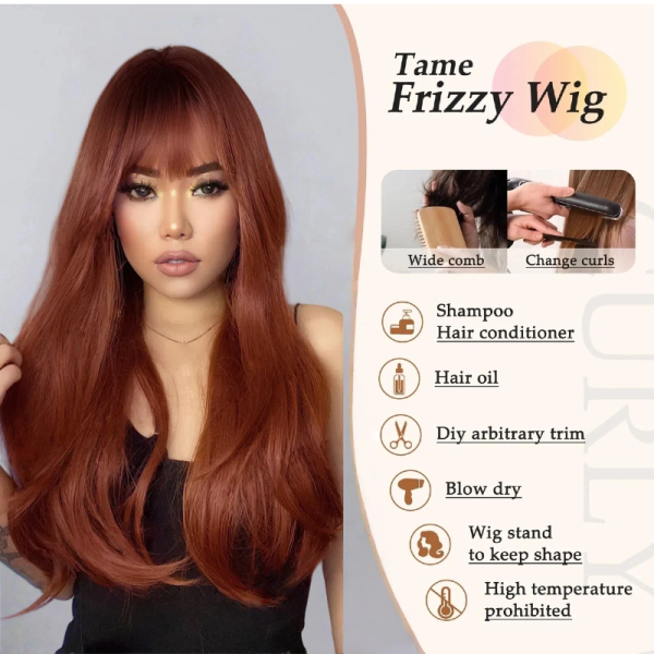 Caramel Brown Long Body Wave Wig with Bangs – Warm Toffee Synthetic Hair Caramel Brown Long Body Wave Wig with Bangs – Warm Toffee Synthetic Hair