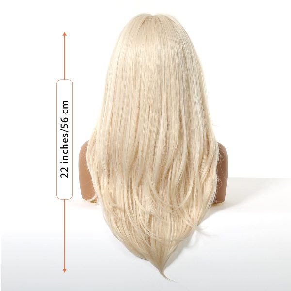 22 Inch Ash Blonde Wavy Wig with Bangs – Layered Synthetic Hair 22 Inch Ash Blonde Wavy Wig with Bangs – Layered Synthetic Hair