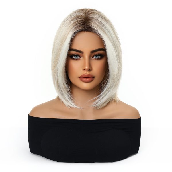 12 Inch Platinum Ash Blonde Short Bob Wig with Bangs - Layered Synthetic Hair 12 Inch Platinum Ash Blonde Short Bob Wig with Bangs – Layered Synthetic Hair