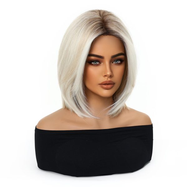 12 Inch Platinum Ash Blonde Short Bob Wig with Bangs - Layered Synthetic Hair 12 Inch Platinum Ash Blonde Short Bob Wig with Bangs – Layered Synthetic Hair