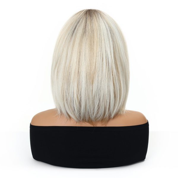 12 Inch Platinum Ash Blonde Short Bob Wig with Bangs - Layered Synthetic Hair 12 Inch Platinum Ash Blonde Short Bob Wig with Bangs – Layered Synthetic Hair